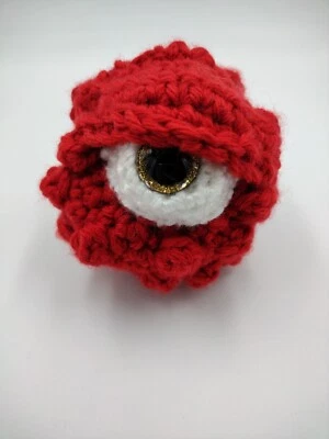73322 Amigurumi Handmade Warty Bumpy Eyeball Monster red. Looking for a home. - Image 1 of 4