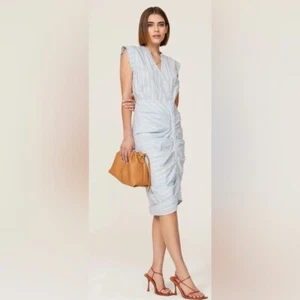 Veronica Beard Ruched Stripe Shirtdress Rent the Runway Preloved 10 $478 - Picture 1 of 6