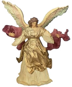 VTG Clothtique Angel Tree Topper Dressed In Gold And Maroon Possible Dreams 12” - Picture 1 of 13