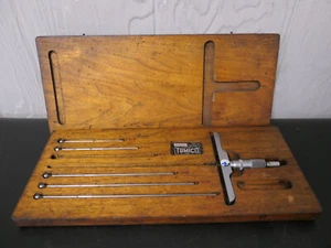 VINTAGE SCHERR TUMICO D-5-6 DEPTH TUBULAR MICROMETER GAGE w/ 5 Rods READ - Picture 1 of 11