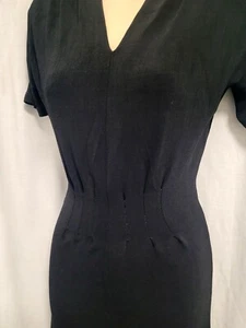 Black Viscose Bodycon Midi Dress Front Split Size 8 - Picture 1 of 5