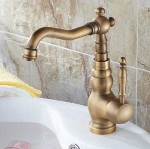 Grifo mezclador giratorio de lavabo de lavabo de lavabo de lavabo de un solo orificio de latón antiguo - Imagen 1 de 5