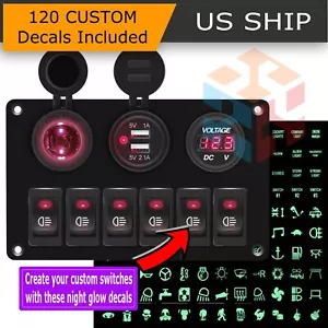 12V Blue LED 6 Gang On/Off Rocker Switch Panel Car Truck Boat Marine Inline Box - Picture 1 of 12