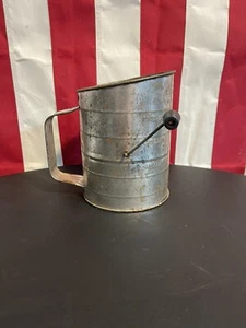 Vintage Metal Flour Sifter Bromwell’s 5 Cup Measuring Wood Crank Handle Tin - Picture 1 of 5