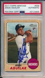 Jesus Aguilar Brewers Signed Auto 2017 Topps Heritage Card #558 PSA/DNA Slab - Picture 1 of 5