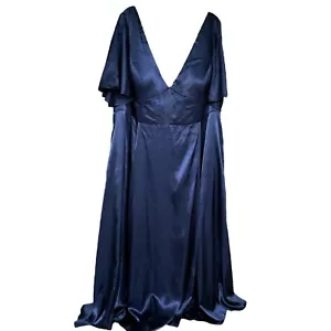 Galina Signature Charmeuse Maxikleid mit Flatterärmeln Größe 26 dunkelblau - Bild 1 von 15