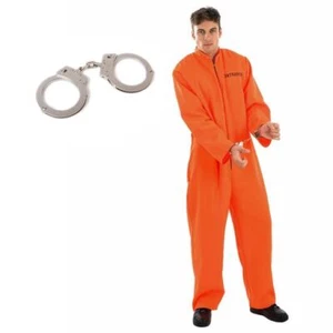 Men`s Orange Prisoner Costume Adult Convict Jail Jumpsuit Fancy Dress M L XL - Picture 1 of 7