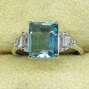Gorgeous Aquamarine Wedding Ring -Anniversary Ring-Aquamarine Vintage Engagement - Picture 1 of 7