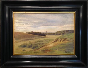 Sophus Theilgaard (1845-1923): CHURCH IN HEATHER LANDSCAPE, dated 1918 - Picture 1 of 8