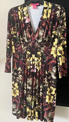 Vestido para mujer Catherine Malandrino floral mangas 3/4 cintura plisada talla grande L Foto 1 de 4