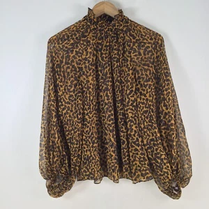 Shona Joy womens blouse top 6 brown orange leopard sheer long sleeve 105316 - Picture 1 of 8