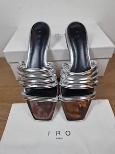 IRO Paris Calista Metallic Leder Sandalen Pantoletten Flats Sliders Silber 38 UK 5 - Bild 1 von 10