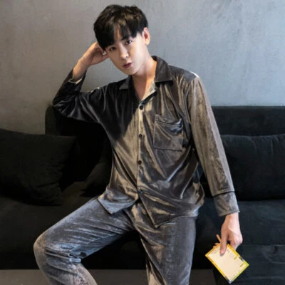 Hombres Pijama Conjunto Terciopelo Ropa de dormir Conjunto Top Pantalones Ropa de estar Dormir Suave Informal Foto 1 de 4