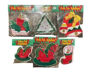 Vintage Christmas IRON-ON APPLIQUE Lot x6 Horses Candle Bells UGLY SWEATER DIY - Picture 1 of 9