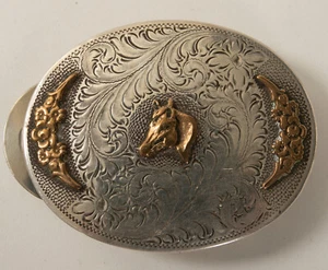Silverpate Gürtelschnalle (B1C-14) Pferdekopf (JSF6) Gold Floral Highlight - Bild 1 von 9