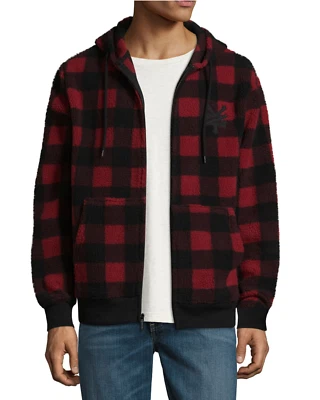 全新 Zoo York 男式前拉链长袖大丽花格子连帽衫 尺寸 SM,全新无标签 — 第 1/4 张图片