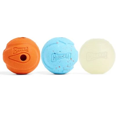 Chuckit Fetch Medley 3 包中号狗球 2.5 英寸耐用橡胶玩具 — 第 1/4 张图片