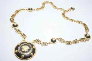 VERSACE GIANNI VERSACE Halskette AUTHENTISCH MEDUSA GOLD Anhänger Medaille schwarz Choker 1985 - Bild 1 von 10