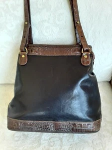 Brahmin Schultertasche Handtasche schwarz Leder Walnuss Kroko-Muster Besatz klassische Qualität - Bild 1 von 11