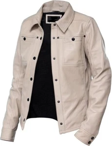 Chaqueta de cuero de piel de cordero con botones delanteros para mujer - Chaqueta camisa de cuero informal - A57 - Imagen 1 de 7