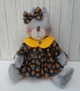 HANDMADE PRIM CAT Doll SUNFLOWERS Shelf Sitter Country Farmhouse Decor Rag Doll - Picture 1 of 5