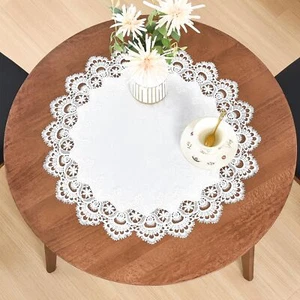 Elegant White Lace Jacquard Round Doily Tablecloth Table Topper Decoration Cover - Picture 1 of 6
