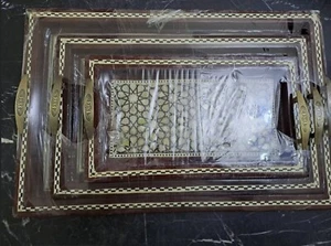 Set of 3 handmade Egyptian mother of pearl serving tray - Picture 1 of 4