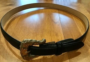 NWOT KENNETH COLE LADIES BLK ITALIAN LTHR BELT STERLING SILVER SIGNED BUCKLE SZM - Picture 1 of 12