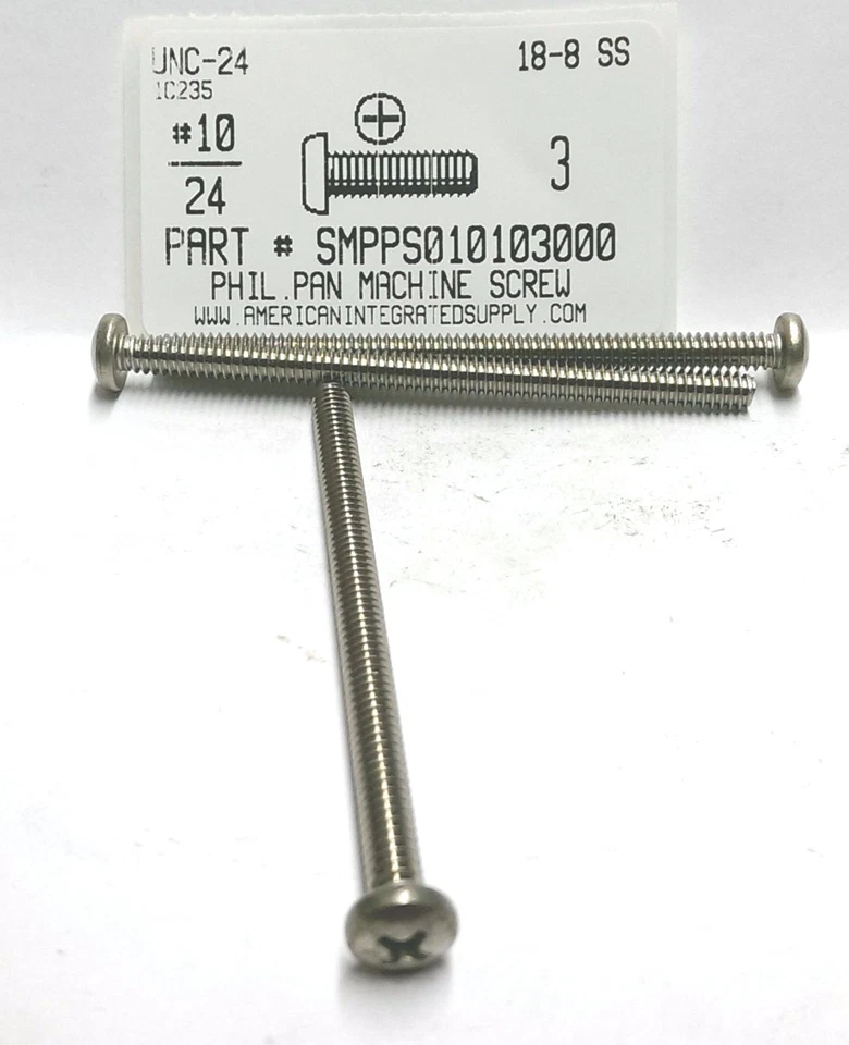 Tornillos de máquina Phillips de cabeza de cacerola #10-24x3 de acero inoxidable (15) Foto 1 de 1