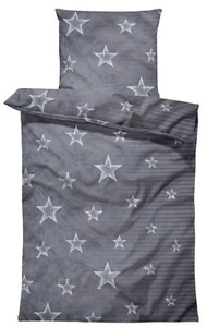 Bettwäsche 135x200 cm Sterne Stars Streifen dunkel grau Mikrofaser - Bild 1 von 6