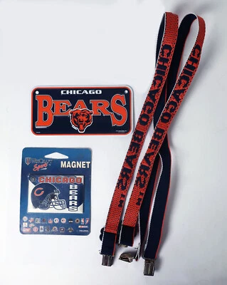 Lote de fútbol americano vintage de los Chicago Bears de la NFL ~ mini licencia, imán y tirantes para niños Foto 1 de 4