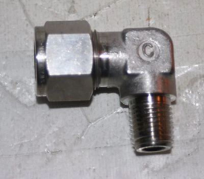 1/2" Tube x 1/4" MNPT SS Elbow Fitting Swagelok Cajon  SS-810-2-4 - Image 1 of 4