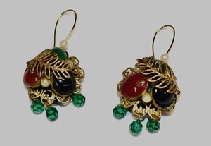 PENDIENTES VINTAGE ELEMENTOS ARTESANALES ELEMENTOS CRISTAL/LATÓN DORADO reversibles - Imagen 1 de 4