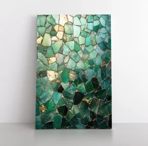 Impresión de pintura abstracta de mosaico verde esmeralda sobre lienzo enmarcado arte de pared geométrico - Imagen 1 de 17