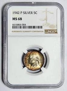 1942 P Nickel Jefferson NGC MS-68 P - SILVER - WOW ORIGINAL - Picture 1 of 2