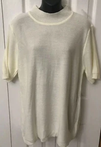 Denim & Co Womens Off-White Blouse Turtle Neck Short Sleeve Size Large New - Picture 1 of 4