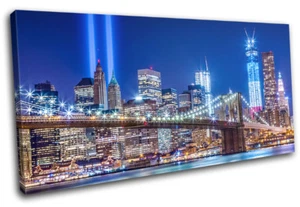 9/11 Tribute in Lights New York NYC City SINGLE CANVAS WALL ART Picture Print - Picture 1 of 1