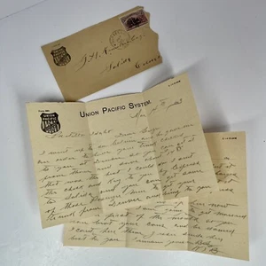 Antique 1893 Letter on Union Pacific Railroad Stationary Letter Head & Envelope - Picture 1 of 6