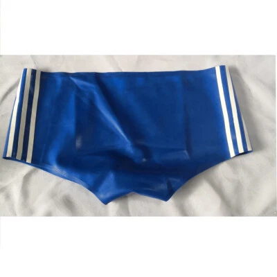 Blue Latex Panties with White Trim Rubber Shorts Red Underwear for Men Wear BDSM - Image 1 of 4