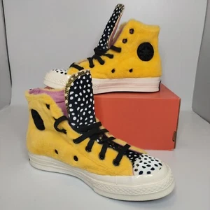 Scarpa a pois Fluffy Yellow Fleece Converse Hi Top UK 3,5 Chuck 70 Taylor Citron - Foto 1 di 19