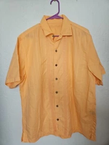 Caribbean Men's Short Sleeve Orange Linen Blend Collared Button Shirt Size L - Picture 1 of 4