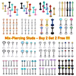 4-24Pcs Gem Labret Monroe Lip Ring 16G Surgical Steel Helix Cartilage Piercing - Picture 1 of 45