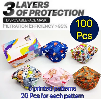 100 Piezas Patrones Niños Unisex Mascarilla Facial Boca y Nariz Protector Respirador Máscaras  Foto 1 de 4