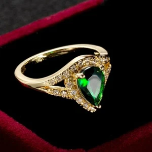 Anello nuziale da donna verde rosso AAA fascia zirconi oro giallo 18K imbottito taglia 6-10 - Foto 1 di 10