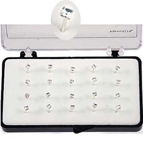 1 Orecchini Piercing Naso Nasini Micro Argento 925 cristallo Carre Bianco 2 mm - Immagine 1 di 1
