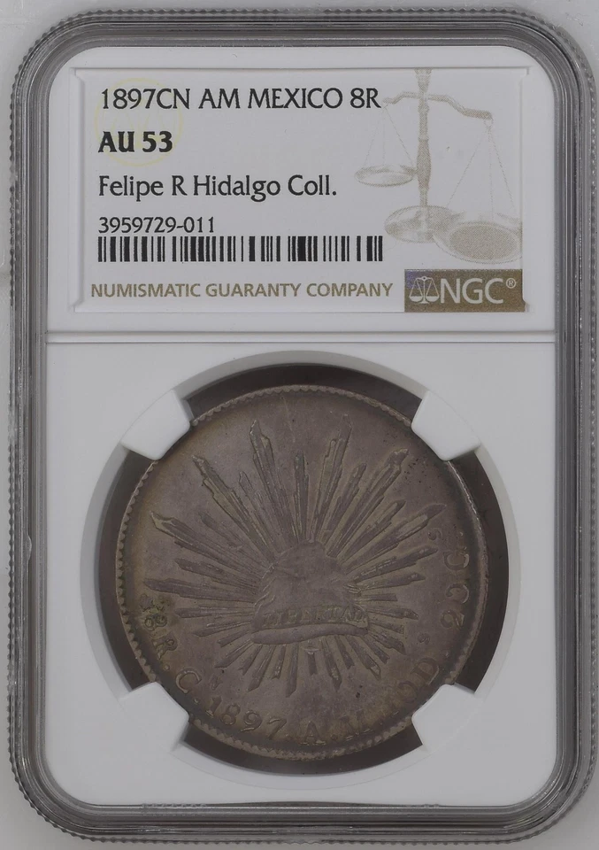 1897 CN AM Culiacan, Mexico 8 Reales Silver NGC AU53 Felipe R Hidalgo Collection - Image 1 of 4
