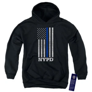 NYPD Kids Hoodie Thin Blue Line American Flag Black Hoody - Picture 1 of 2