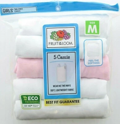 Fruit of the Loom Girls' 5 Pack Camis Camisole Tanks, Assorted, Size 8-10 Medium - Image 1 of 3