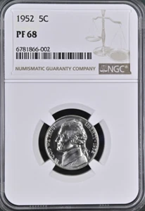 1952 Proof Jefferson Nickel NGC PF 68 - Picture 1 of 2