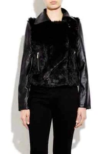 Damen Biker Jacke Damen Kunstleder Reißverschluss Mantel mit Fell vorne - AUSVERKAUF - Bild 1 von 3